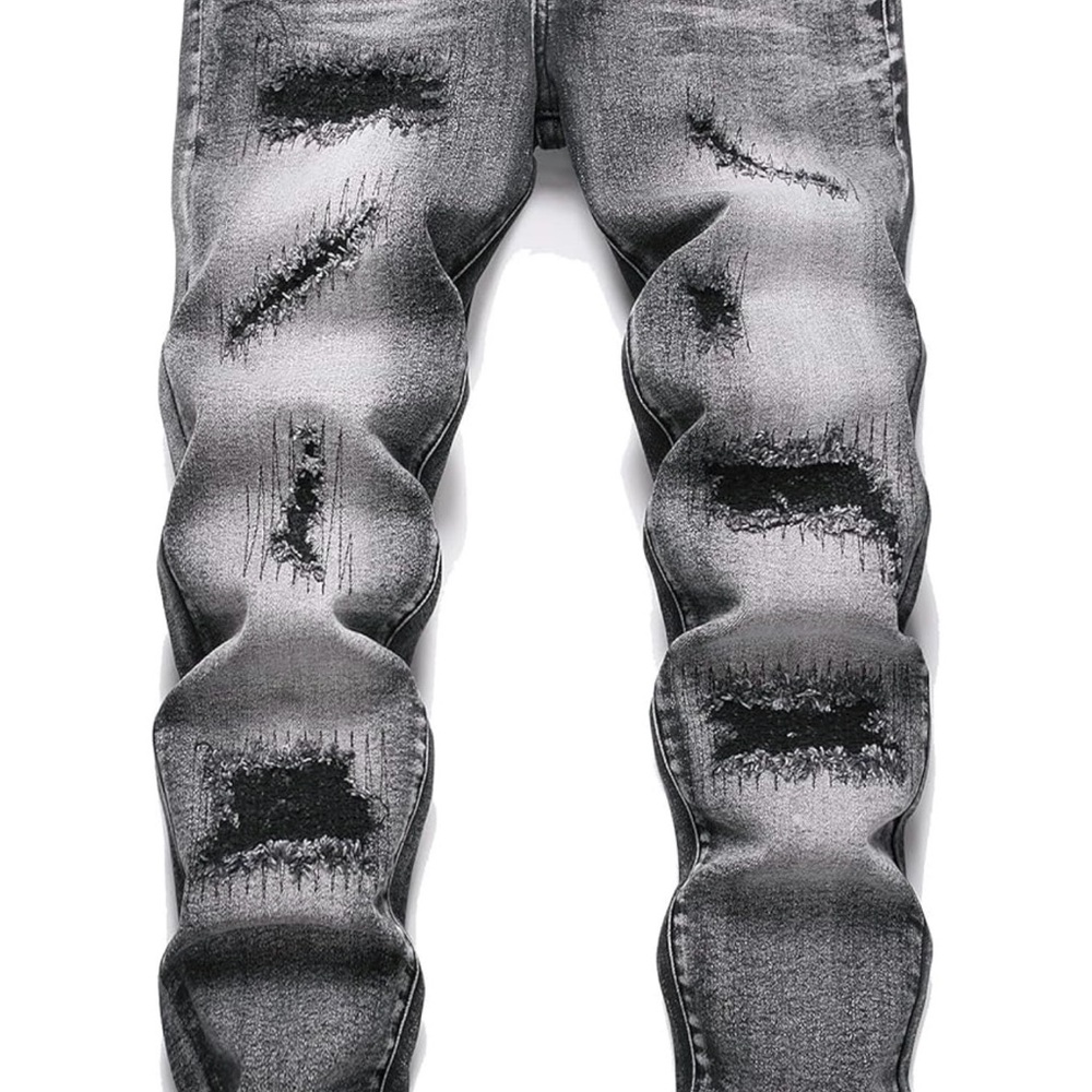 Amazon OIIIO Men's Patch Ripped Stretch Regular Fit Jean